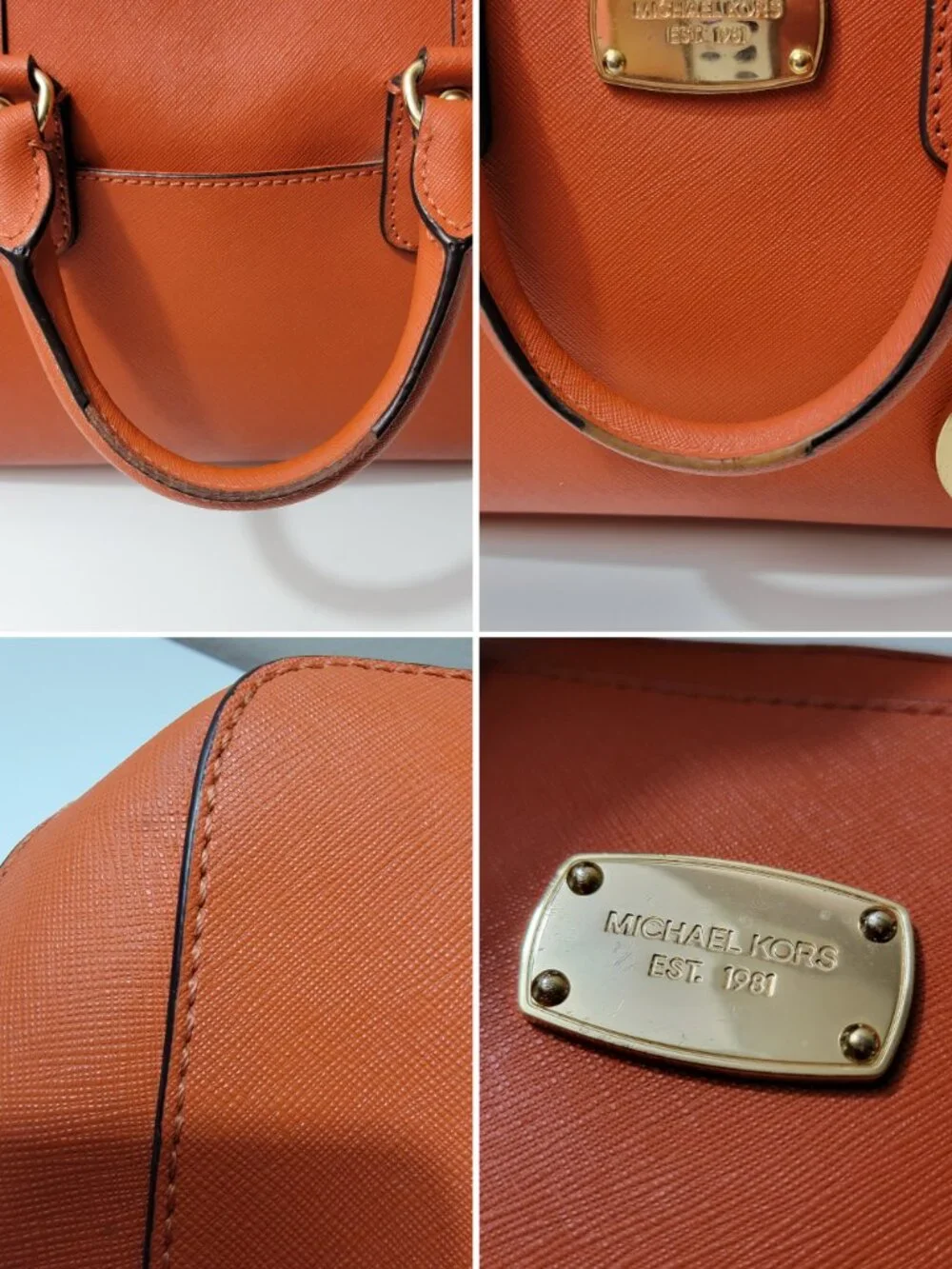 Michael Kors Small Satchel Burnt Orange Saffiano Leather Gold Top Handle Bag